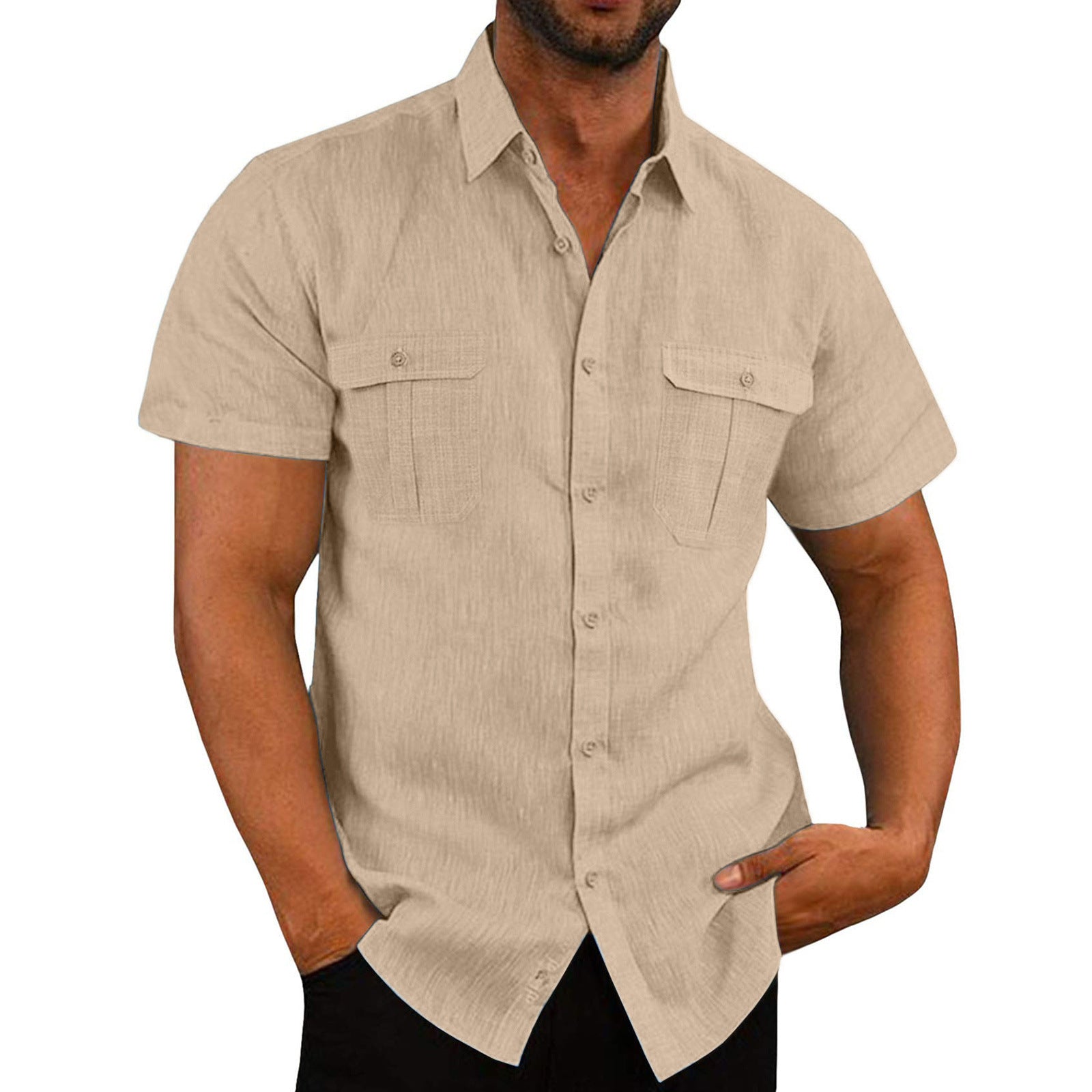Camisa elástica de manga corta con bolsillos